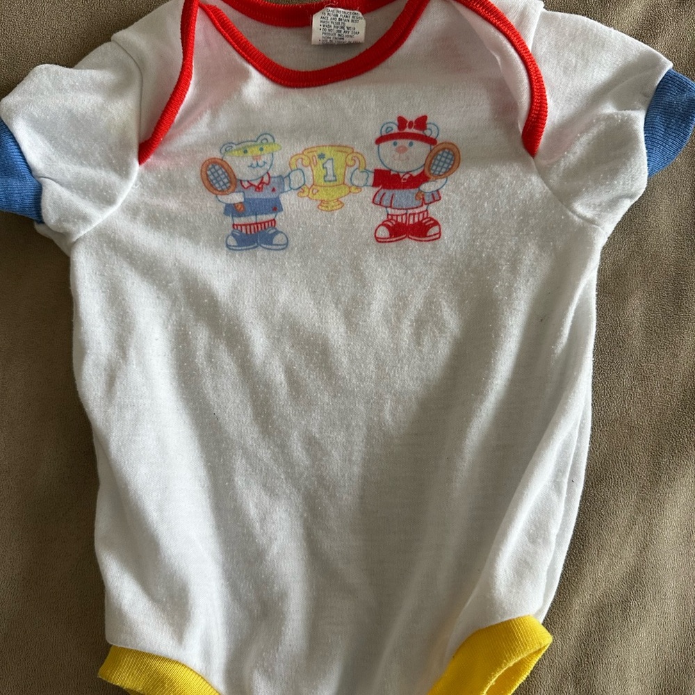 Vintage Carter's Baby Onesie with Tennis, Pickleball Bear Print Size Large